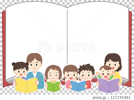 兒童閱讀和家庭大聲朗讀的一本書的框架材料插圖 121745981
