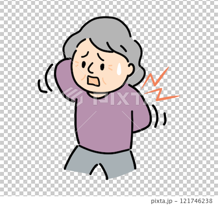 Illustration of a senior woman with an itchy back Illustration of a senior woman with an itchy back 121746238