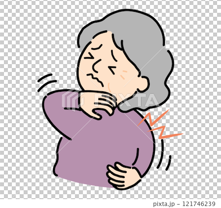 背中がかゆくて困っているシニア女性の後ろ姿 121746239