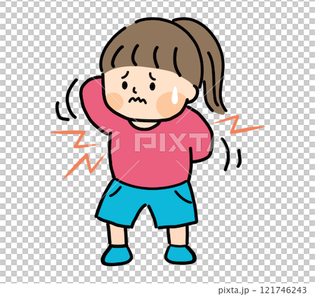 Illustration of a child suffering from an itchy back Illustration of a child suffering from an itchy back 121746243