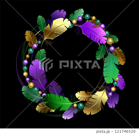 Mardi Gras feather wreath Mardi Gras feather wreath 121746520