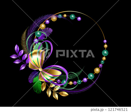 Mardi Gras frame with gold bow 121746521