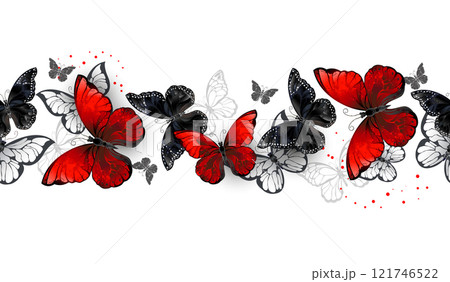 Red and black butterfly border 121746522