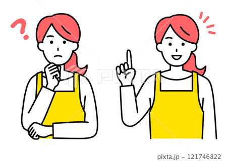 考える/ひらめく　エプロン姿の女性　セット 121746822