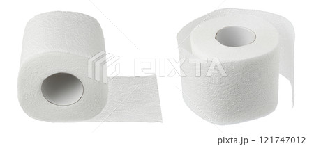 Roll of toilet paper or tissue isolated on white background with full depth of field. 121747012