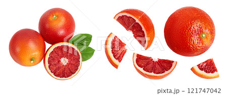 Blood red oranges isolated on white background . Top view. Flat lay 121747042