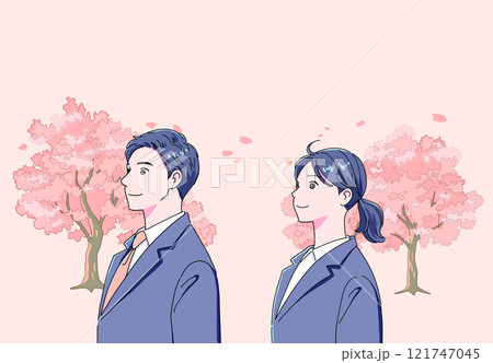 笑顔の新入社員と桜並木 笑顔の新入社員と桜並木 121747045