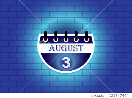 August 3rd calendar date on a blue brick wall background. Perfect for scheduling, reminders, and August promotions. 121747444