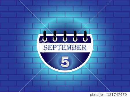 September 5th calendar page against a blue brick wall background. A simple, clean design ideal for scheduling or event reminders. 121747479