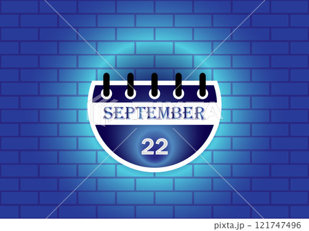 September 22nd on a calendar against a blue brick wall. A simple, clean design perfect for scheduling or reminders. 121747496