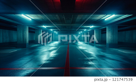 Spacious Modern Underground Car Parking Area With Concrete Structure, Bright Lighting. Generative AI 121747539