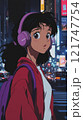 夜の街でヘッドフォンをして音楽を聞いている女の子2 121747754