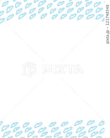 ラフに描いたたくさんのハートフレーム 縦・水色 ラフに描いたたくさんのハートフレーム 縦・水色 121748548