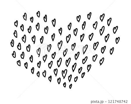 手描きのたくさんのハートの集合体イラスト 手描きのたくさんのハートの集合体イラスト 121748742