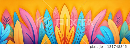 Southwestern theme background featuring vibrant Aztec patterns with colorful and bold leaf designs 121748846