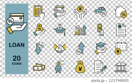 與貸款相關的線條圖示集-住房、汽車、教育等。 與貸款相關的線條圖示集-住房、汽車、教育等。 121749003