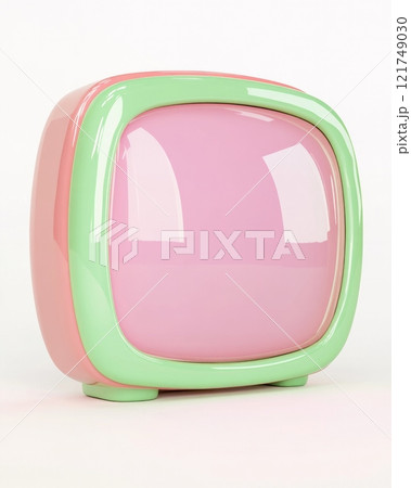 Retro-style 3D TV in mint green and pink showcasing vibrant colors and nostalgic appeal Retro-style 3D TV in mint green and pink showcasing vibrant colors and nostalgic appeal 121749030