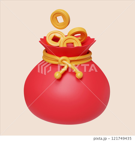 Chinese new year celebration 3d rendered money bag digital art festive environment close-up view cultural significance Chinese new year celebration 3d rendered money bag digital art festive environment close-up view cultural significance 121749435