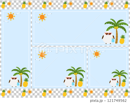 Set of 4 cute long-tailed tits and summer backgrounds 121749562