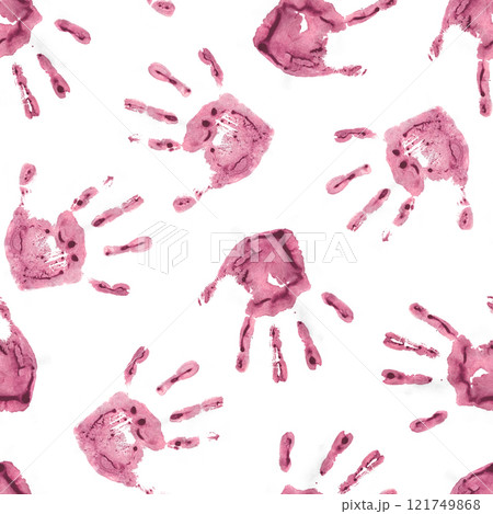 Red Handprints on White Background 121749868