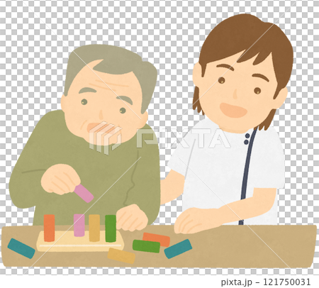 上肢の機能訓練をする人と作業療法士 上肢の機能訓練をする人と作業療法士 121750031