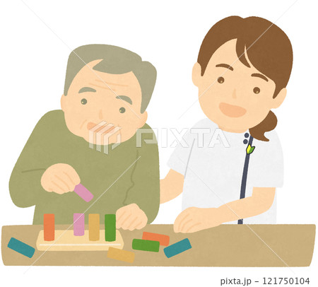 上肢の機能訓練をする人と作業療法士 上肢の機能訓練をする人と作業療法士 121750104