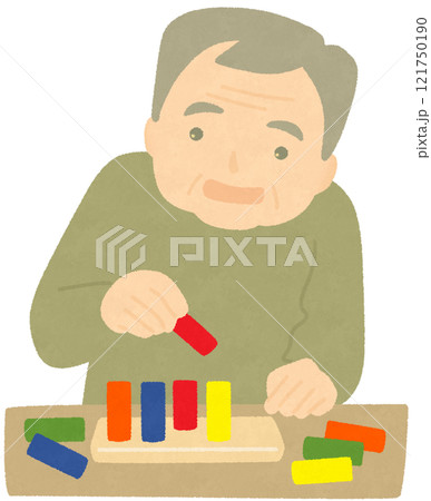 上肢の機能訓練をする高齢者 121750190