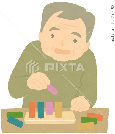 上肢の機能訓練をする高齢者 121750192