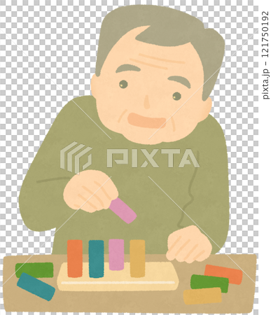 上肢の機能訓練をする高齢者 121750192