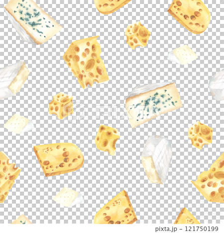 watercolor cheese seamless pattern isolated on white background. Hand drawn illustration for fabric, textile, kitchenware, design. watercolor cheese seamless pattern isolated on white background. Hand drawn illustration for fabric, textile, kitchenware, design. 121750199