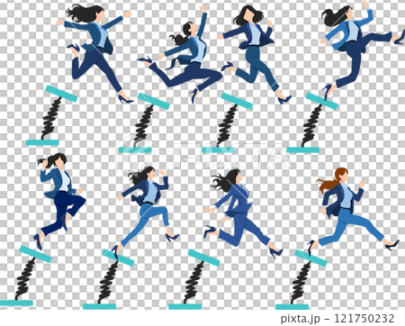 Jumping business woman illustration set 121750232