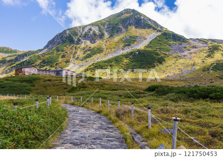 秋の立山黒部アルペンルート　紅葉の室堂平 121750453
