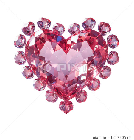 Pink crystal hearts on white snow. Valentine's Day greeting card 121750555