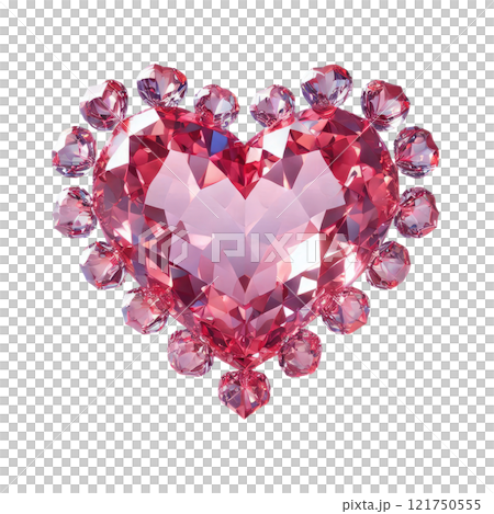 Pink crystal hearts on white snow. Valentine's Day greeting card 121750555