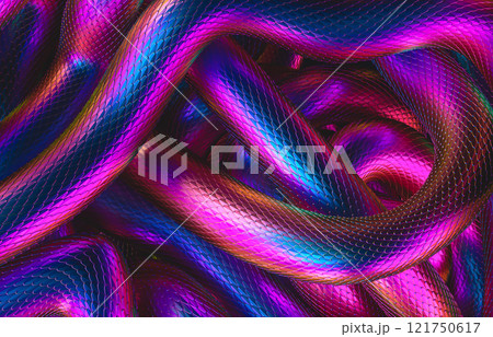 Abstract snake skin texture background with iridescent colors. 3d rendering 121750617