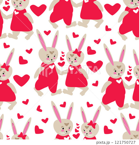 Seamless pattern of cartoon bunnies in love among hearts Seamless pattern of cartoon bunnies in love among hearts 121750727