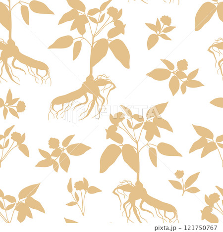Ginseng root silhouette seamless pattern Ginseng root silhouette seamless pattern 121750767