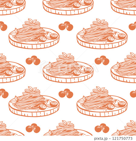 Pasta with tomatoes and basil seamless pattern 121750773