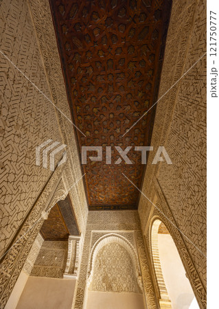 Arabic interiors of Nasrid Palace, Alhambra palace comple, Generalife and Albayzin (Generalife y Albaicin de Granada), UNESCO site, Granada, Andalusia, Spain 121750777