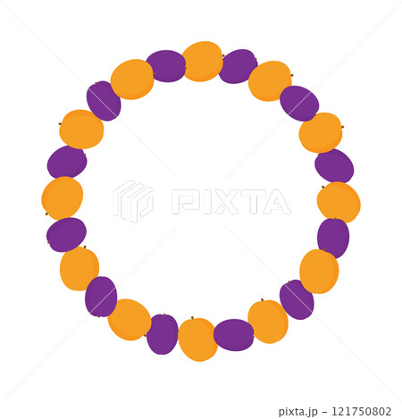 Stylized Apricots and Plums Circular Frame border in trendy summer shades. Summer Copyspace Template 121750802