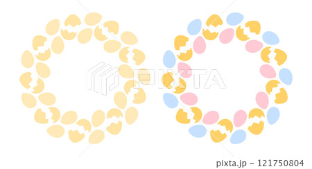 Whole and Cracked Eggs Circular Frames golden monochrome and multicolored. Copy space Template idea Whole and Cracked Eggs Circular Frames golden monochrome and multicolored. Copy space Template idea 121750804