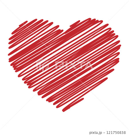 手書き風の赤いハート　グラフィック素材　クリップアート　背景透過　png 121750838