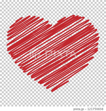 手書き風の赤いハート　グラフィック素材　クリップアート　背景透過　png 121750838