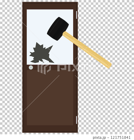 使用錘子打破門玻璃以獲得進入向量的插圖 121751841