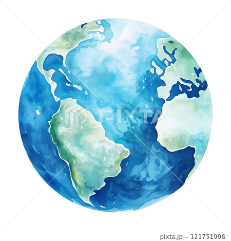 Watercolor earth globe celebrating world water day, environmental awareness and conservation 121751998