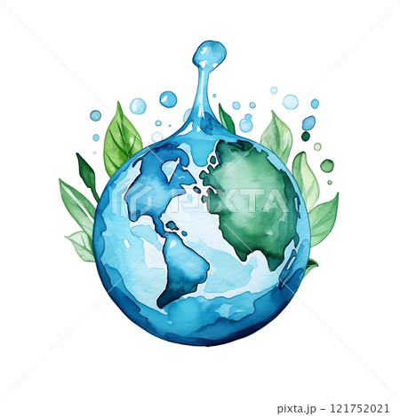 Water drop forming above earth globe for world water day 121752021