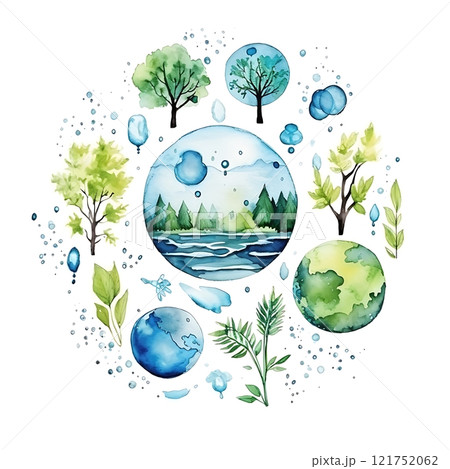 Watercolor painting celebrating water day with earth and nature elements 121752062