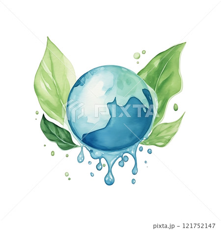 Water drop forming above earth globe for world water day 121752147