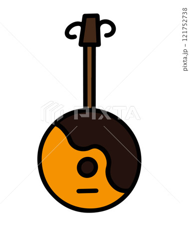 Detailed depiction of a domra featuring a blend of brown and orange colors. 121752738