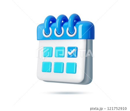 3d calendar icon, render event planner with check mark. Isolated vector reminder for meetings and appointments, due dates, vacation planning and scheduling processes requiring organizational graphics 121752910